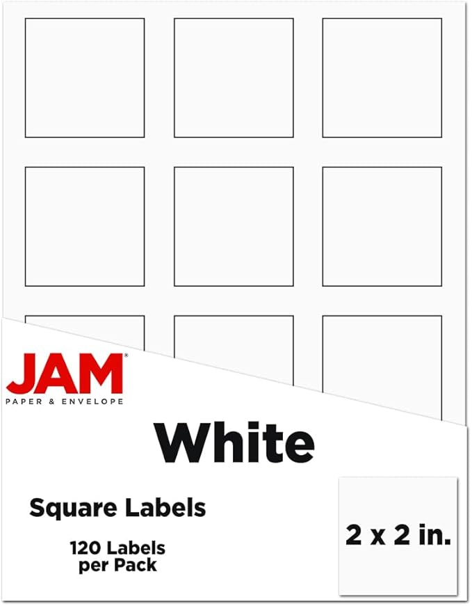 JAM PAPER Product & Container Labels - Square - 2 x 2 - White - 120/Pack | Address Labels - TrueDesk