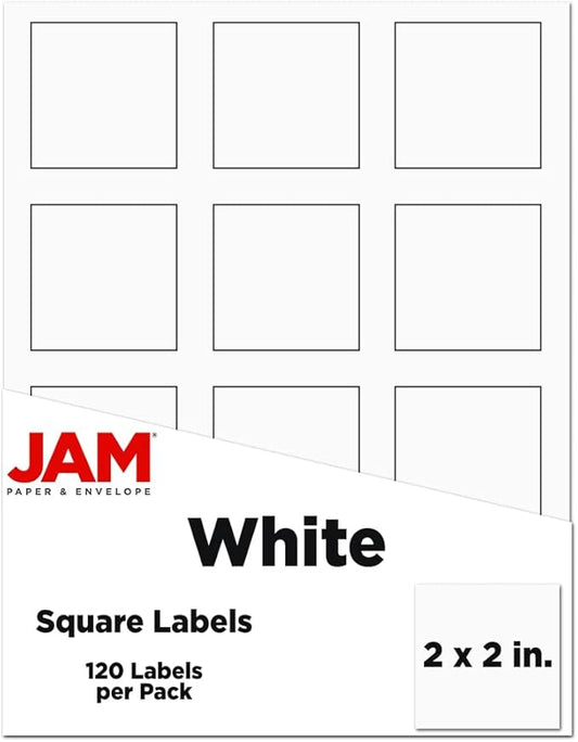 JAM PAPER Product & Container Labels - Square - 2 x 2 - White - 120/Pack | Address Labels - TrueDesk