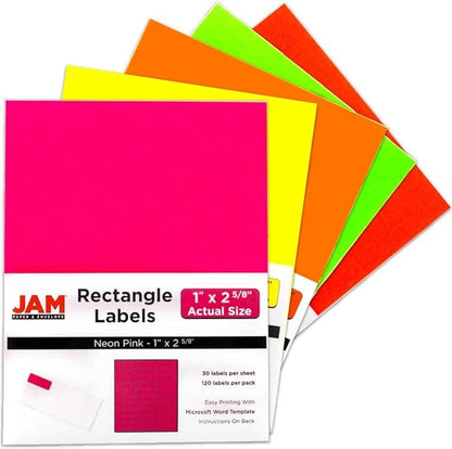 JAM PAPER Return Address Labels - Standard Mailing - 1 x 2 5/8 - Assorted Neon Colors - 600 Shipping Labels/Pack | Address Labels - TrueDesk