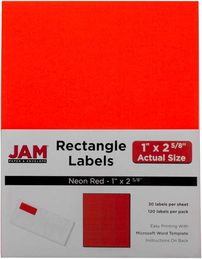 JAM PAPER Return Address Labels - Standard Mailing - 1 x 2 5/8 - Assorted Neon Colors - 600 Shipping Labels/Pack | Address Labels - TrueDesk