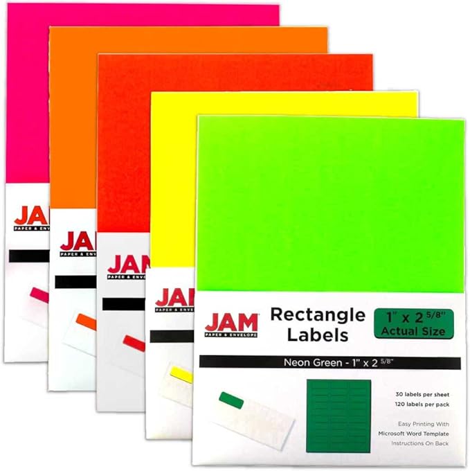 JAM PAPER Return Address Labels - Standard Mailing - 1 x 2 5/8 - Assorted Neon Colors - 600 Shipping Labels/Pack | Address Labels - TrueDesk