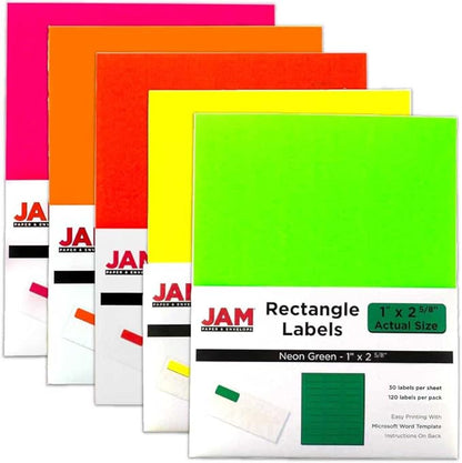 JAM PAPER Return Address Labels - Standard Mailing - 1 x 2 5/8 - Assorted Neon Colors - 600 Shipping Labels/Pack | Address Labels - TrueDesk