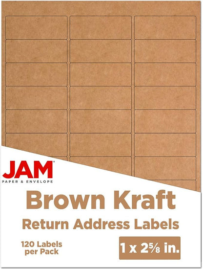 JAM PAPER Return Address Labels - Standard Mailing - 1 x 2 5/8 - Brown Kraft - 120 Shipping Labels/Pack | Address Labels - TrueDesk