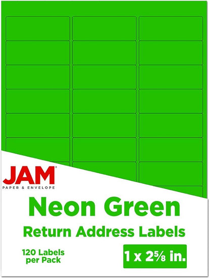JAM PAPER Return Address Labels - Standard Mailing - 1 x 2 5/8 - Neon Green - 120 Shipping Labels/Pack | Address Labels - TrueDesk