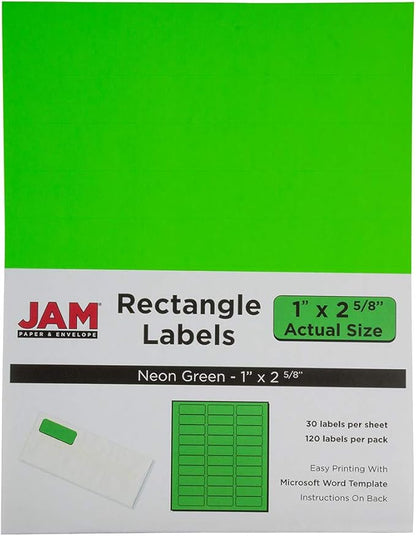 JAM PAPER Return Address Labels - Standard Mailing - 1 x 2 5/8 - Neon Green - 120 Shipping Labels/Pack | Address Labels - TrueDesk