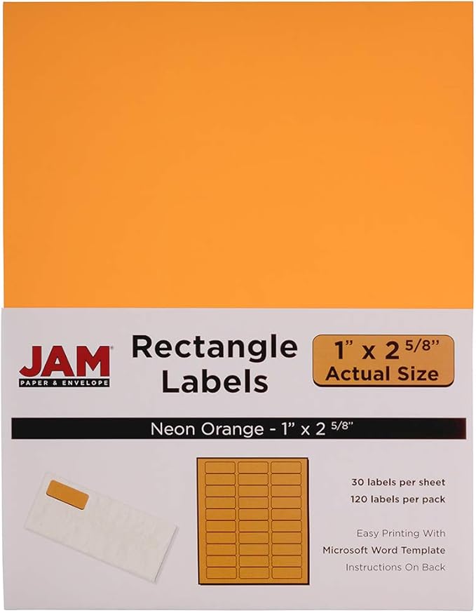 JAM PAPER Return Address Labels - Standard Mailing - 1 x 2 5/8 - Neon Orange - 120 Shipping Labels/Pack | Address Labels - TrueDesk