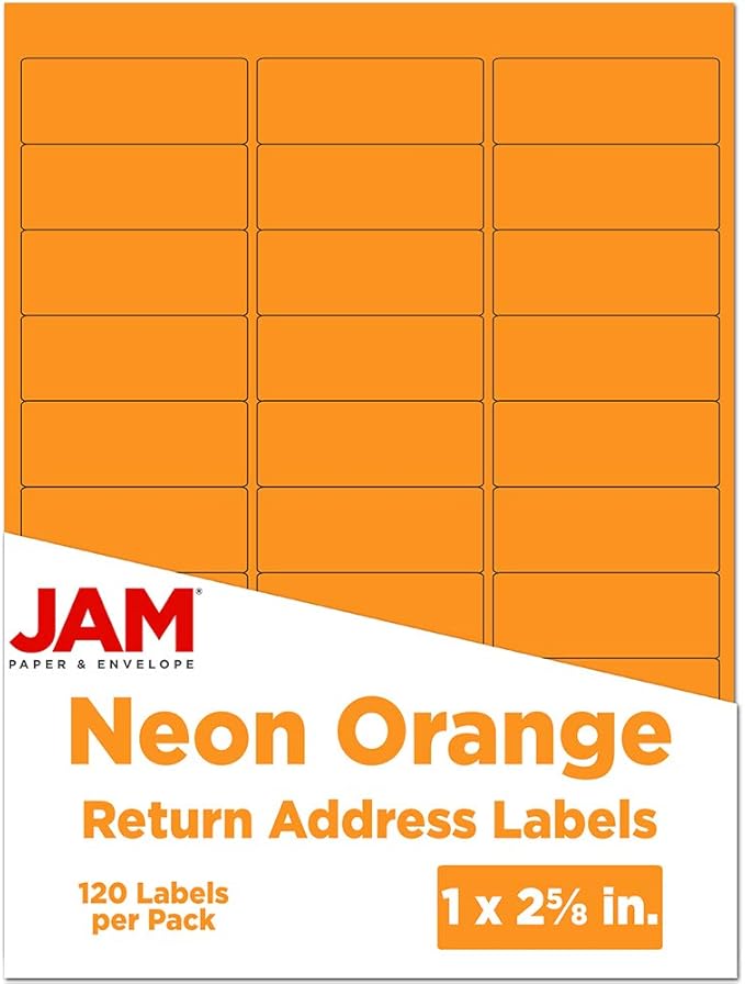 JAM PAPER Return Address Labels - Standard Mailing - 1 x 2 5/8 - Neon Orange - 120 Shipping Labels/Pack | Address Labels - TrueDesk