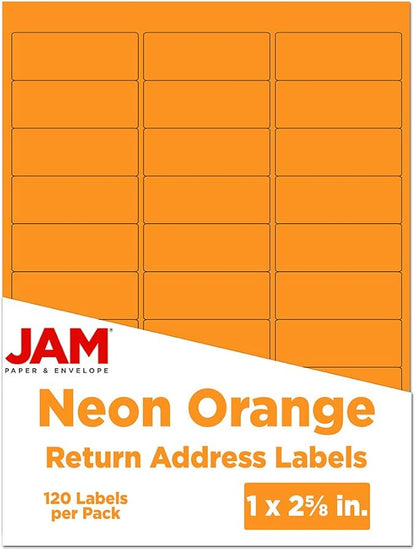 JAM PAPER Return Address Labels - Standard Mailing - 1 x 2 5/8 - Neon Orange - 120 Shipping Labels/Pack | Address Labels - TrueDesk