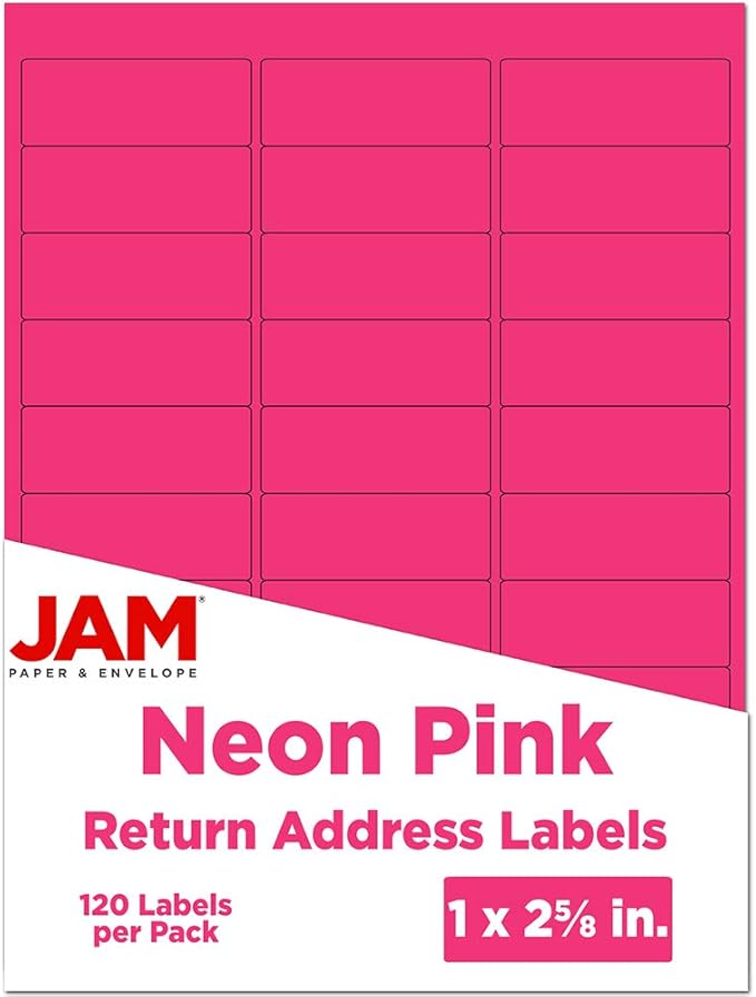 JAM PAPER Return Address Labels - Standard Mailing - 1 x 2 5/8 - Neon Pink - 120 Shipping Labels/Pack | Address Labels - TrueDesk