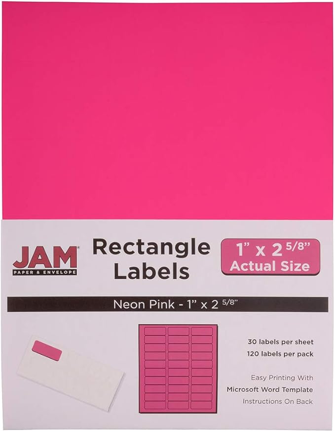 JAM PAPER Return Address Labels - Standard Mailing - 1 x 2 5/8 - Neon Pink - 120 Shipping Labels/Pack | Address Labels - TrueDesk