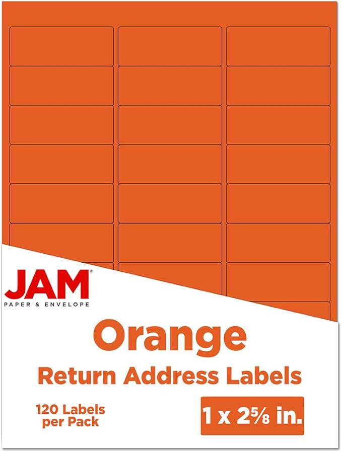 JAM PAPER Return Address Labels - Standard Mailing - 1 x 2 5/8 - Orange - 120 Shipping Labels/Pack | Address Labels - TrueDesk