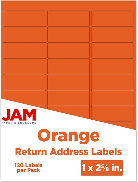 JAM PAPER Return Address Labels - Standard Mailing - 1 x 2 5/8 - Orange - 120 Shipping Labels/Pack | Address Labels - TrueDesk