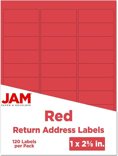 JAM PAPER Return Address Labels - Standard Mailing - 1 x 2 5/8 - Red - 120 Shipping Labels/Pack | Address Labels - TrueDesk