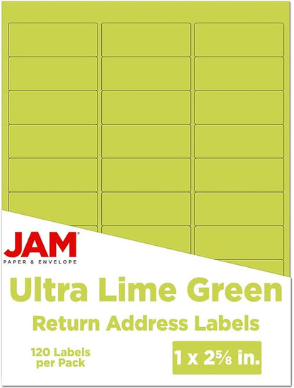JAM PAPER Return Address Labels - Standard Mailing - 1 x 2 5/8 - Ultra Lime Green - 120 Shipping Labels/Pack | Address Labels - TrueDesk