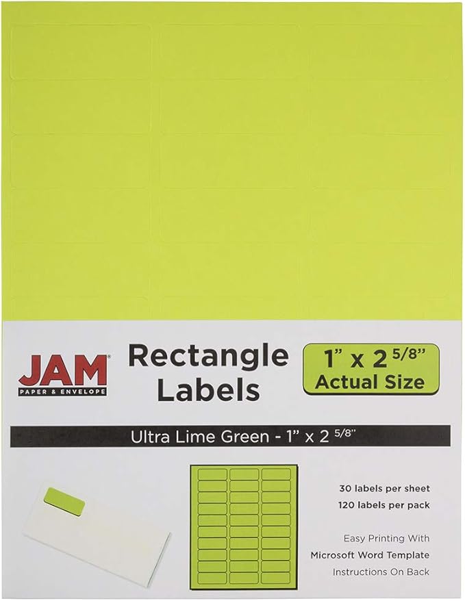 JAM PAPER Return Address Labels - Standard Mailing - 1 x 2 5/8 - Ultra Lime Green - 120 Shipping Labels/Pack | Address Labels - TrueDesk