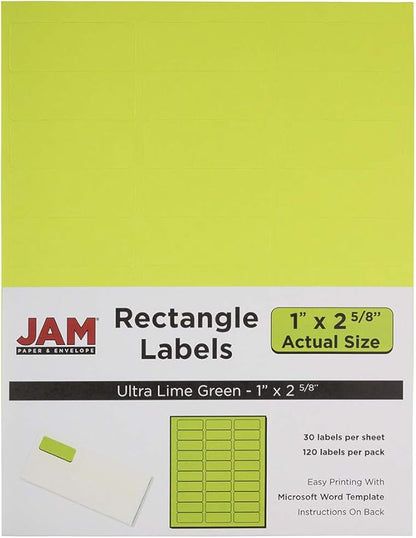 JAM PAPER Return Address Labels - Standard Mailing - 1 x 2 5/8 - Ultra Lime Green - 120 Shipping Labels/Pack | Address Labels - TrueDesk
