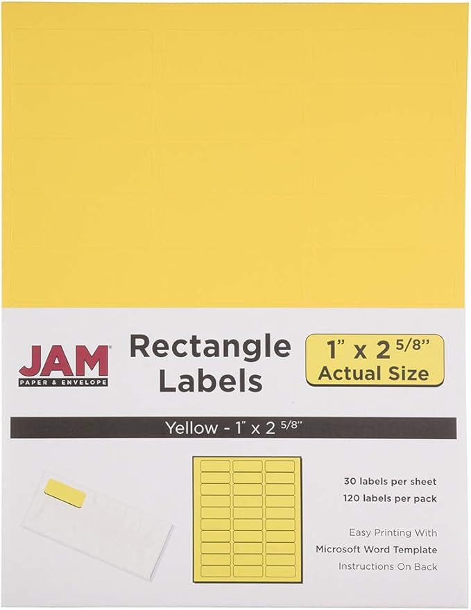 JAM PAPER Return Address Labels - Standard Mailing - 1 x 2 5/8 - Yellow - 120 Shipping Labels/Pack | Address Labels - TrueDesk