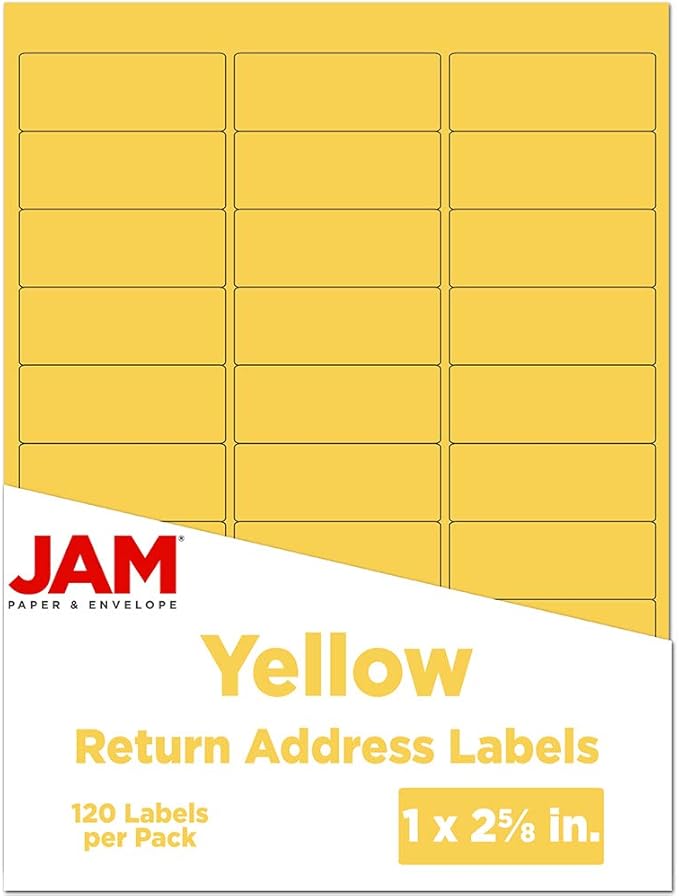 JAM PAPER Return Address Labels - Standard Mailing - 1 x 2 5/8 - Yellow - 120 Shipping Labels/Pack | Address Labels - TrueDesk