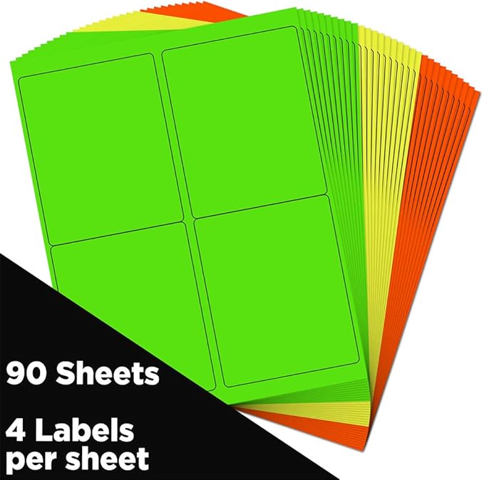 JAM PAPER Shipping Address Labels - 4 x 5 - Quarter Page/Extra Large - Assorted Bright Neon Colors - 360/Pack | Address Labels - TrueDesk