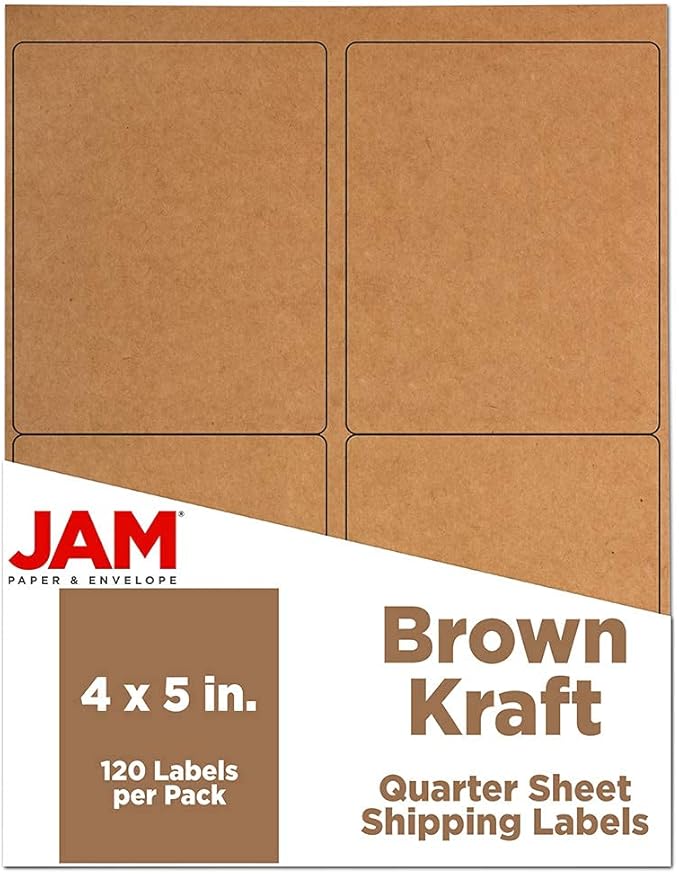 JAM PAPER Shipping Address Labels - 4 x 5 - Quarter Page/Extra Large - Brown Kraft - 120/Pack | Address Labels - TrueDesk