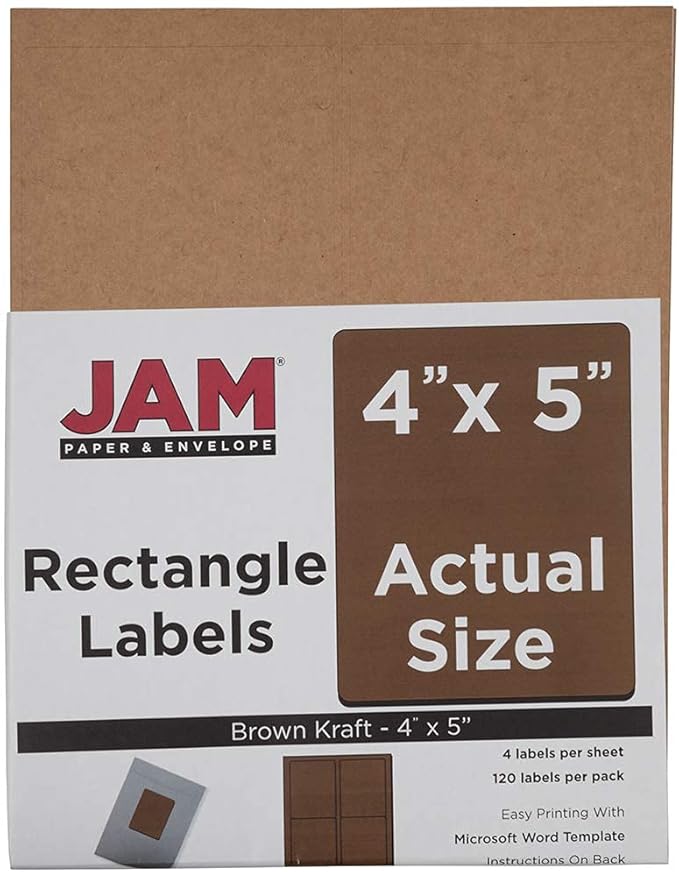 JAM PAPER Shipping Address Labels - 4 x 5 - Quarter Page/Extra Large - Brown Kraft - 120/Pack | Address Labels - TrueDesk