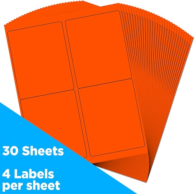 JAM PAPER Shipping Address Labels - 4 x 5 - Quarter Page/Extra Large - Neon Deep Red/Orange - 120/Pack | Address Labels - TrueDesk