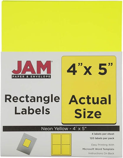 JAM PAPER Shipping Address Labels - 4 x 5 - Quarter Page/Extra Large - Neon Yellow - 120/Pack | Address Labels - TrueDesk