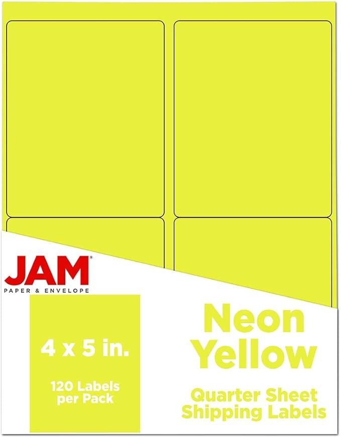 JAM PAPER Shipping Address Labels - 4 x 5 - Quarter Page/Extra Large - Neon Yellow - 120/Pack | Address Labels - TrueDesk