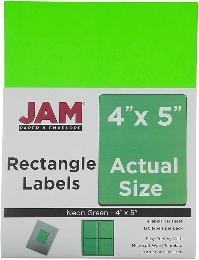 JAM PAPER Shipping Address Labels - Extra Large - 4 x 5 - Neon Green - 4 Labels per Page/120 Labels Total | Address Labels - TrueDesk