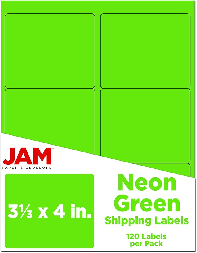 JAM PAPER Shipping Address Labels - Large - 3 1/3 x 4 - Neon Fluorescent Green - 120/Pack | Address Labels - TrueDesk