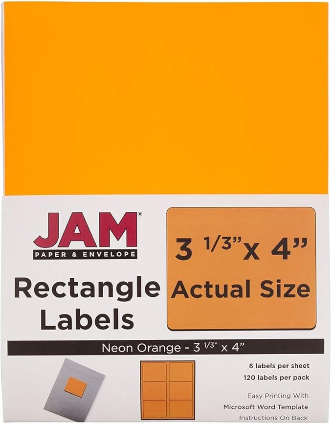 JAM PAPER Shipping Address Labels - Large - 3 1/3 x 4 - Neon Fluorescent Orange - 120/Pack | Address Labels - TrueDesk