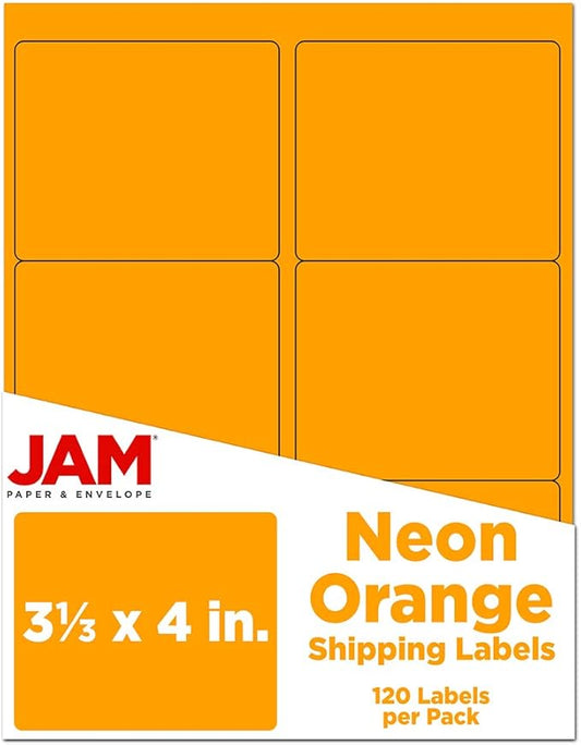 JAM PAPER Shipping Address Labels - Large - 3 1/3 x 4 - Neon Fluorescent Orange - 120/Pack | Address Labels - TrueDesk