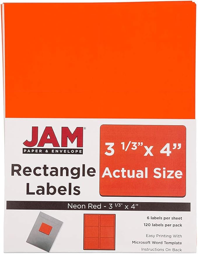 JAM PAPER Shipping Address Labels - Large - 3 1/3 x 4 - Neon Fluorescent Red/Orange - 120/Pack | Address Labels - TrueDesk