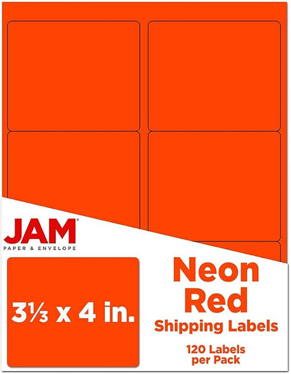 JAM PAPER Shipping Address Labels - Large - 3 1/3 x 4 - Neon Fluorescent Red/Orange - 120/Pack | Address Labels - TrueDesk