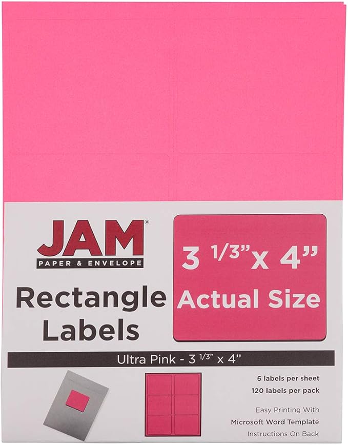 JAM PAPER Shipping Address Labels - Large - 3 1/3 x 4 - Pink - 120/Pack | Address Labels - TrueDesk