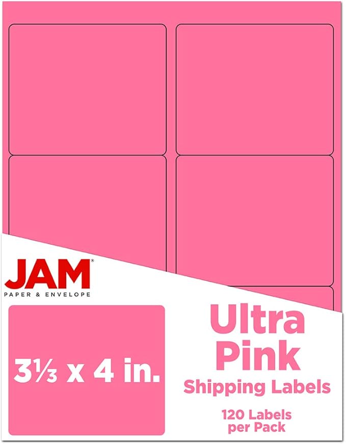 JAM PAPER Shipping Address Labels - Large - 3 1/3 x 4 - Pink - 120/Pack | Address Labels - TrueDesk