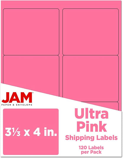 JAM PAPER Shipping Address Labels - Large - 3 1/3 x 4 - Pink - 120/Pack | Address Labels - TrueDesk