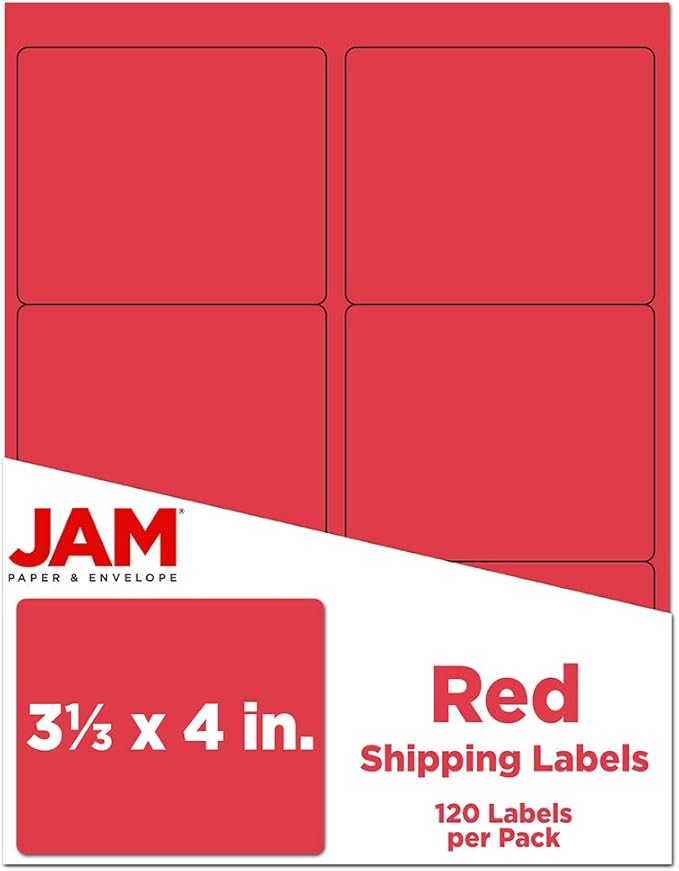 JAM PAPER Shipping Address Labels - Large - 3 1/3 x 4 - Red - 120/Pack | Address Labels - TrueDesk