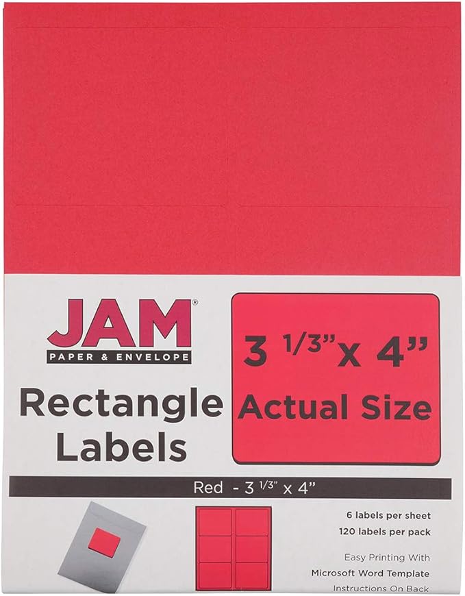 JAM PAPER Shipping Address Labels - Large - 3 1/3 x 4 - Red - 120/Pack | Address Labels - TrueDesk