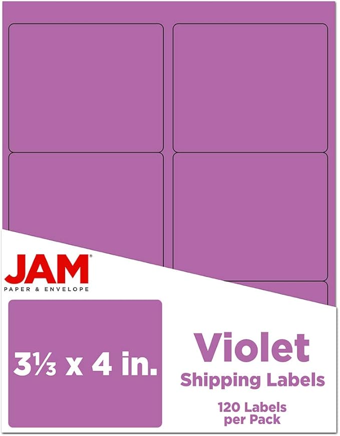 JAM PAPER Shipping Address Labels - Large - 3 1/3 x 4 - Violet Purple - 120/Pack | Address Labels - TrueDesk