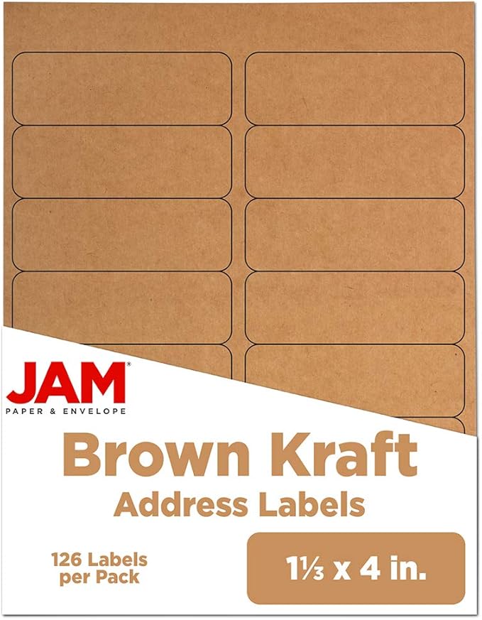 JAM PAPER Shipping Address Labels - Rectangular - 1 1/3 x 4 - Brown Kraft - 126/pack | Address Labels - TrueDesk