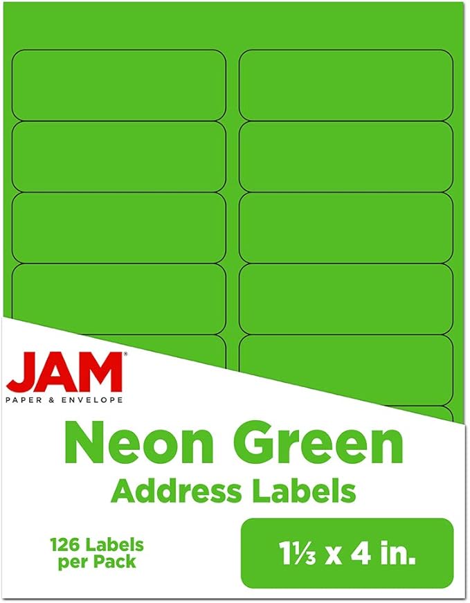 JAM Paper Shipping Address Labels, Rectangular, 1 1/3 x 4, Neon Green, 126/Pack (359329613) | Address Labels - TrueDesk