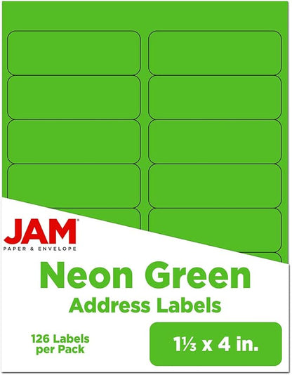 JAM Paper Shipping Address Labels, Rectangular, 1 1/3 x 4, Neon Green, 126/Pack (359329613) | Address Labels - TrueDesk