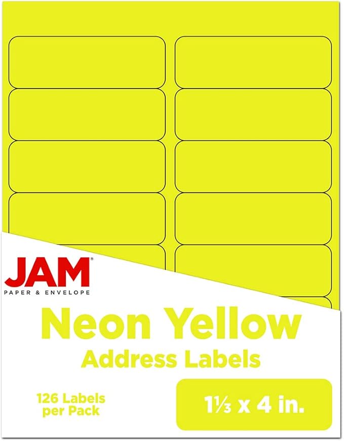 JAM PAPER Shipping Address Labels - Rectangular - 1 1/3 x 4 - Neon Yellow - 126/pack | Address Labels - TrueDesk