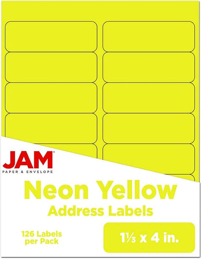 JAM PAPER Shipping Address Labels - Rectangular - 1 1/3 x 4 - Neon Yellow - 126/pack | Address Labels - TrueDesk