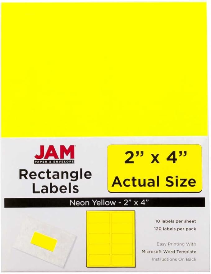 JAM PAPER Shipping Address Labels - Standard Mailing - 2 x 4 - Assorted Bright Neon Fluorescent - 6 Packs of 20 Labels - 120 Labels Total | Address Labels - TrueDesk