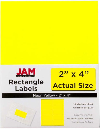JAM PAPER Shipping Address Labels - Standard Mailing - 2 x 4 - Assorted Bright Neon Fluorescent - 6 Packs of 20 Labels - 120 Labels Total | Address Labels - TrueDesk