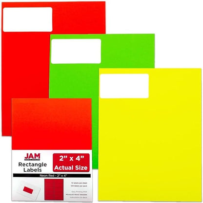 JAM PAPER Shipping Address Labels - Standard Mailing - 2 x 4 - Assorted Bright Neon Fluorescent - 6 Packs of 20 Labels - 120 Labels Total | Address Labels - TrueDesk