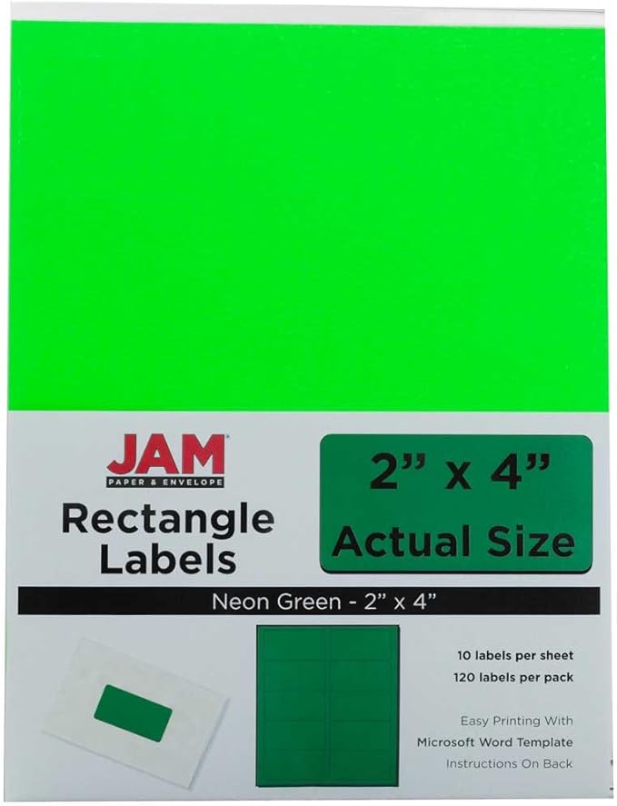 JAM PAPER Shipping Address Labels - Standard Mailing - 2 x 4 - Assorted Bright Neon Fluorescent - 6 Packs of 20 Labels - 120 Labels Total | Address Labels - TrueDesk