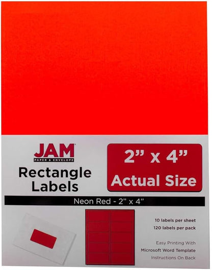 JAM PAPER Shipping Address Labels - Standard Mailing - 2 x 4 - Assorted Bright Neon Fluorescent - 6 Packs of 20 Labels - 120 Labels Total | Address Labels - TrueDesk